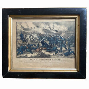 Antique Original Currier & Ives Battle of Fredericksburg 1862 Lithograph Frame